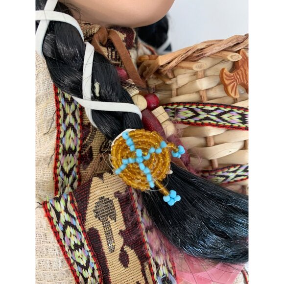 VTG 80s Handmade Native American Ceramic Display Doll Fish Basket Braids 8705 - Picture 5 of 13